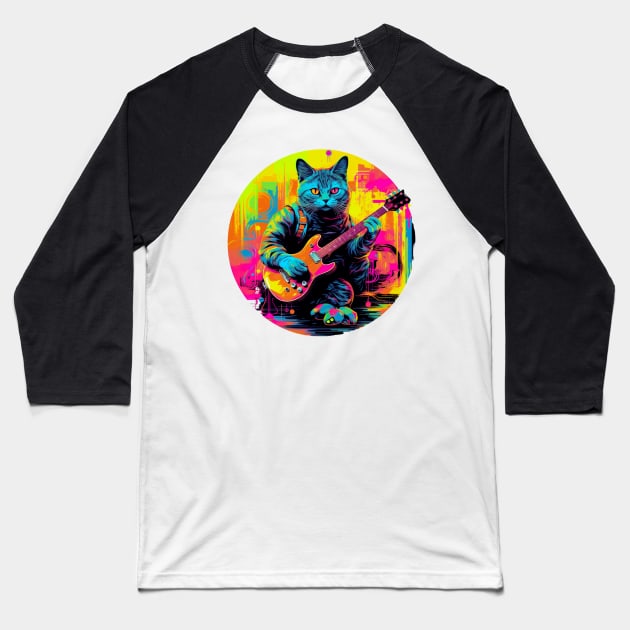 Cat Playing Guitar Funny Cat With Guitar Cute Cat Guitar Baseball T-Shirt by OscarVanHendrix